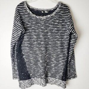 Anthropologie Moth Size L Staccato Stripe Tweed Lace Tunic Wool Blend Sweater